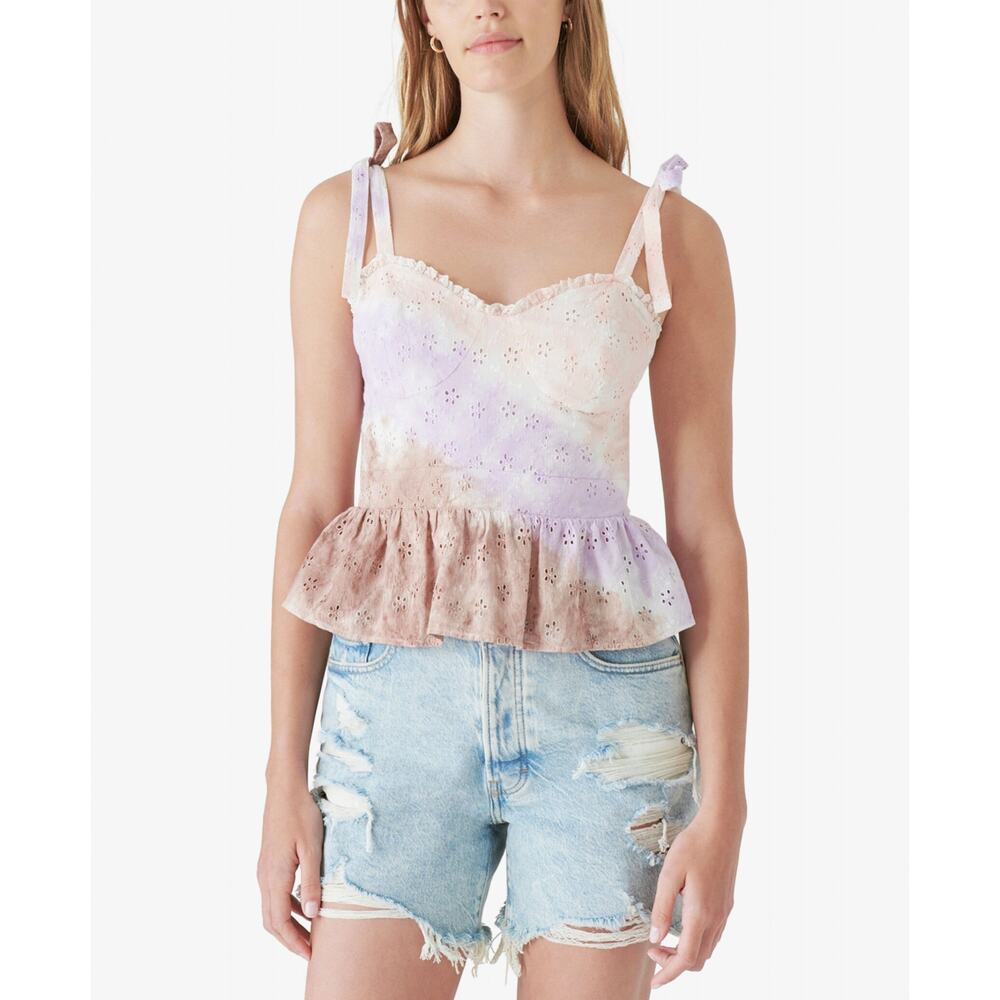 Lucky Brand Tie-Dyed Cotton Eyelet Corset Top XL Lilac Multi NWT